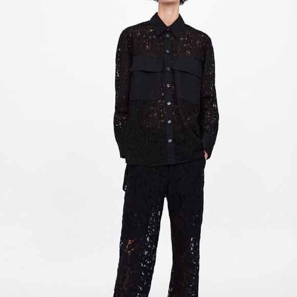 ✨Zara All Over Lace Long Black Sz Small Shirt✨ - Picture 7 of 13